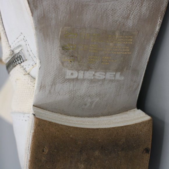 Diesel White Leather Boots Women Size 6/7 - Picture 9 of 11
